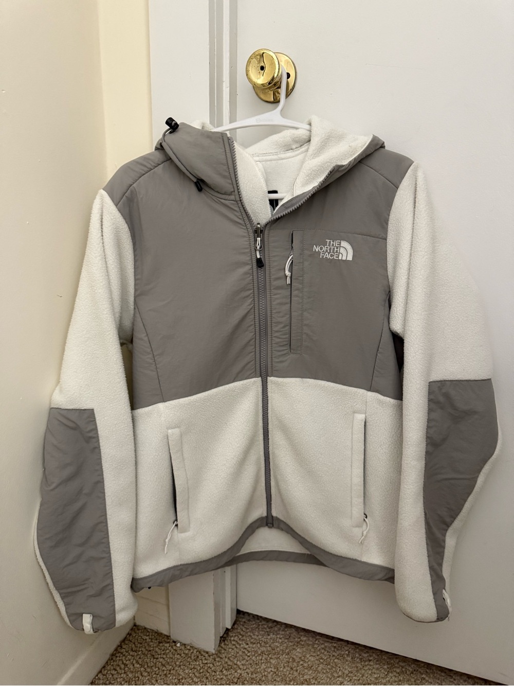 The North Face Denali Women's S Gray/White Colorblock Hooded Full Zip